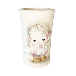 Vintage UCTCI Japanese Bisque Porcelain Vase Kawaii Girl & Kitten